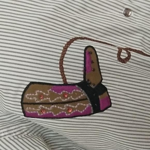 90's VINTAGE Bobbie Brooks Pinstripe Cowboy Boot Country Western Blouse - Picture 4 of 9